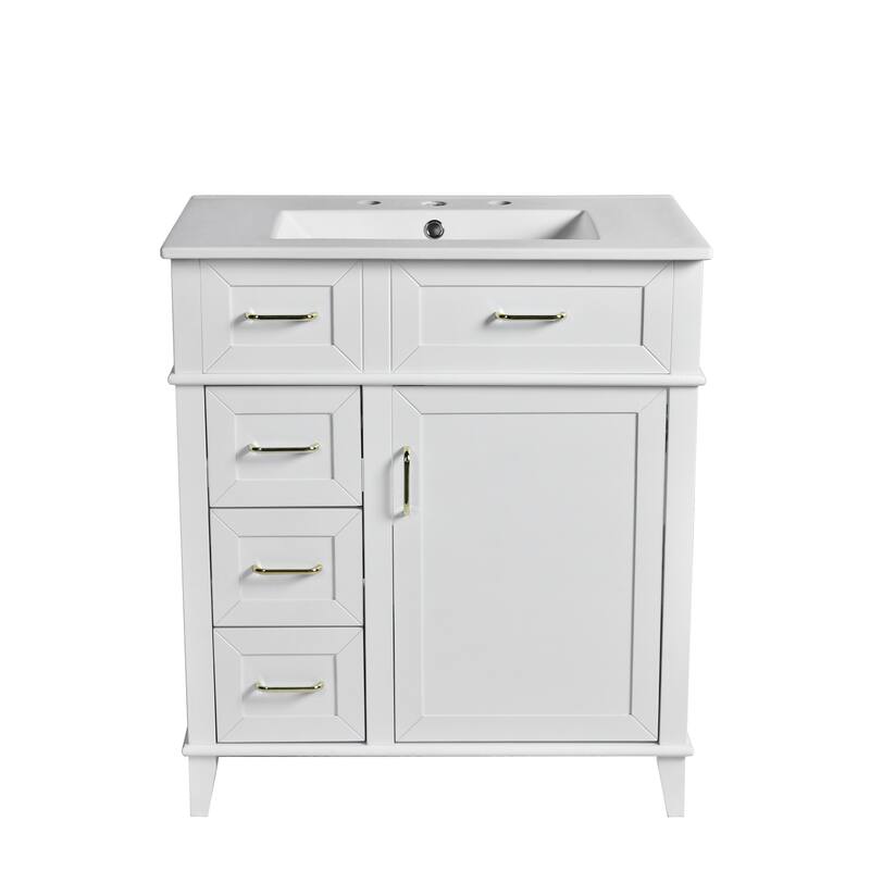 Modern Freestanding Bathroom Vanity with 30-Inch Ceramic Sink, Soft Close Storage Cabinet with 3 Drawers & Adjustable Shelf