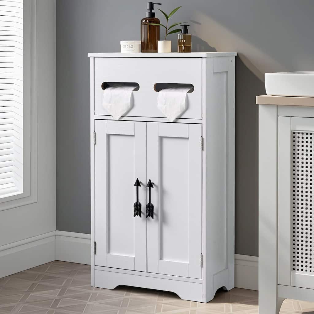 VECELO Slim freestanding bathroom storage cabinet with adjustable shelf for kitchen, living room, or hallway organization
