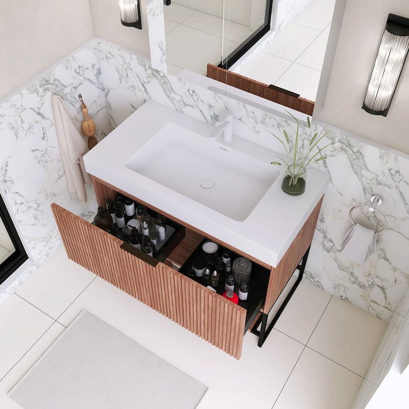 Freestanding Bathroom Vanity with White Integrated Solid Surface Sink