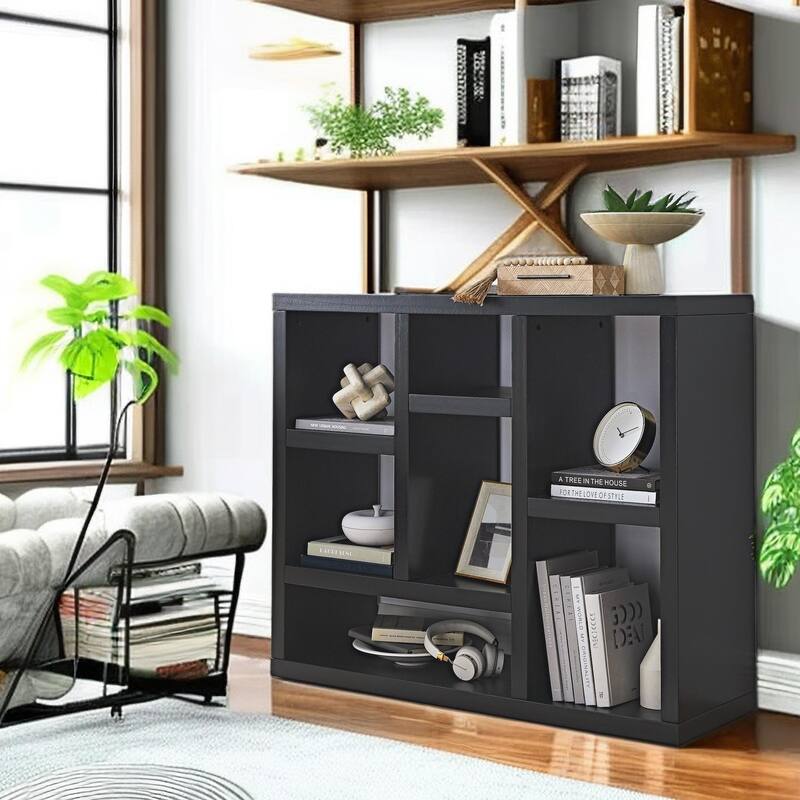 Wooden Shelf Bookcase,Display Storage Cabinet with 7 Cube, Floor Standing Bookshelf, Entryway, Living Room Storage Cabinet