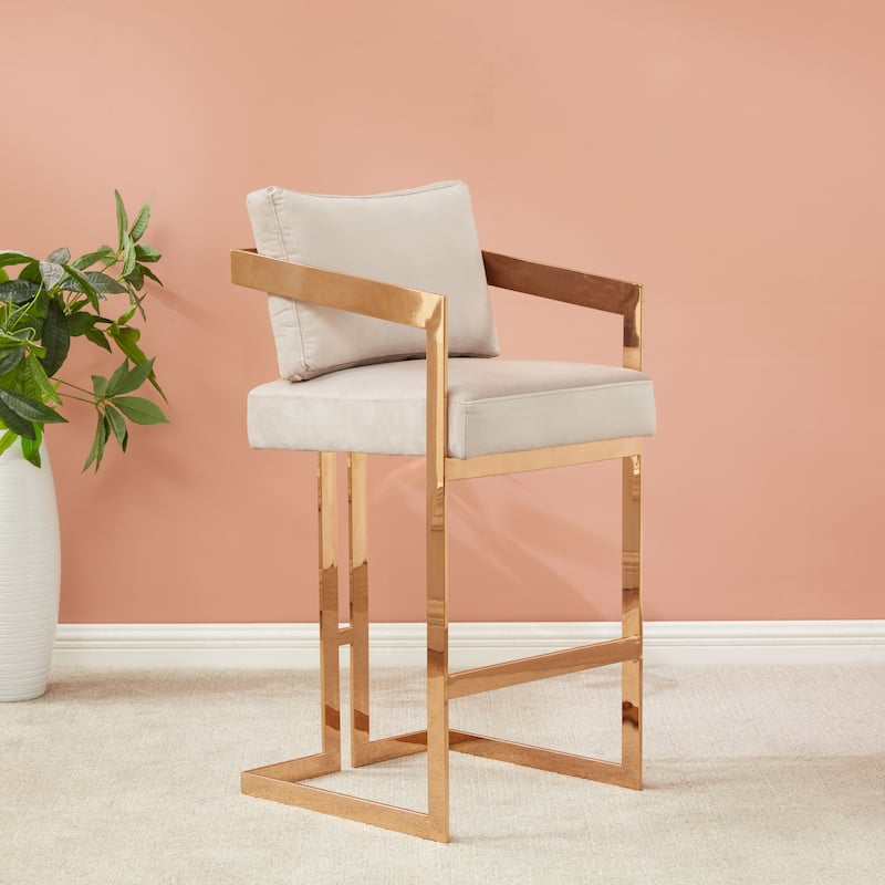 SAFAVIEH Couture Maricela Glam Almond Velvet Commercial Grade Bar Stool - 20Wx21Dx41H - Giotto Almond