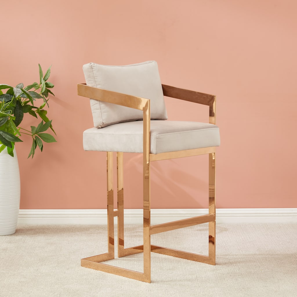 SAFAVIEH Couture Maricela Glam Almond Velvet Commercial Grade Bar Stool - 20Wx21Dx41H