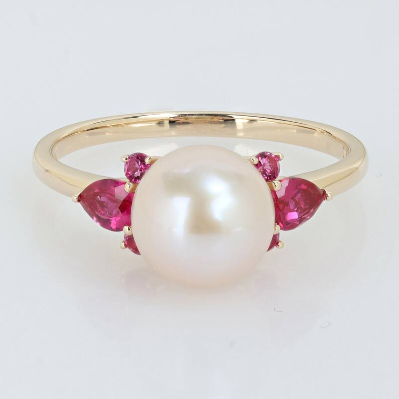 Miadora Cultured Freshwater Pearl and Gemstone Ring White or Yellow 14k Gold