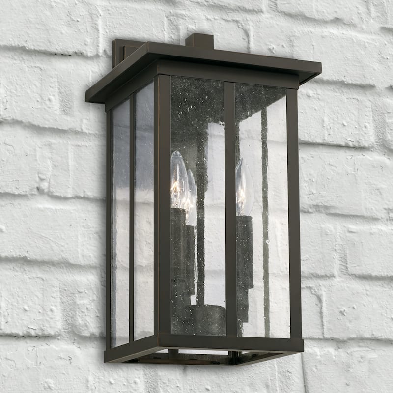 Barrett 9.25" 3-light Outdoor Wall Lantern w/ Antiqued Glass