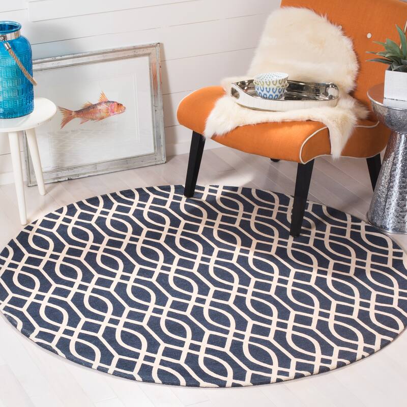 SAFAVIEH Handmade Cedar Brook Maral Modern Cotton Rug - 5' Round - Navy/Ivory