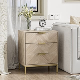 Anmytek Modern 3 Drawer Wood Grain Nightstand Bedside Table with Storage for Bedroom Living Room