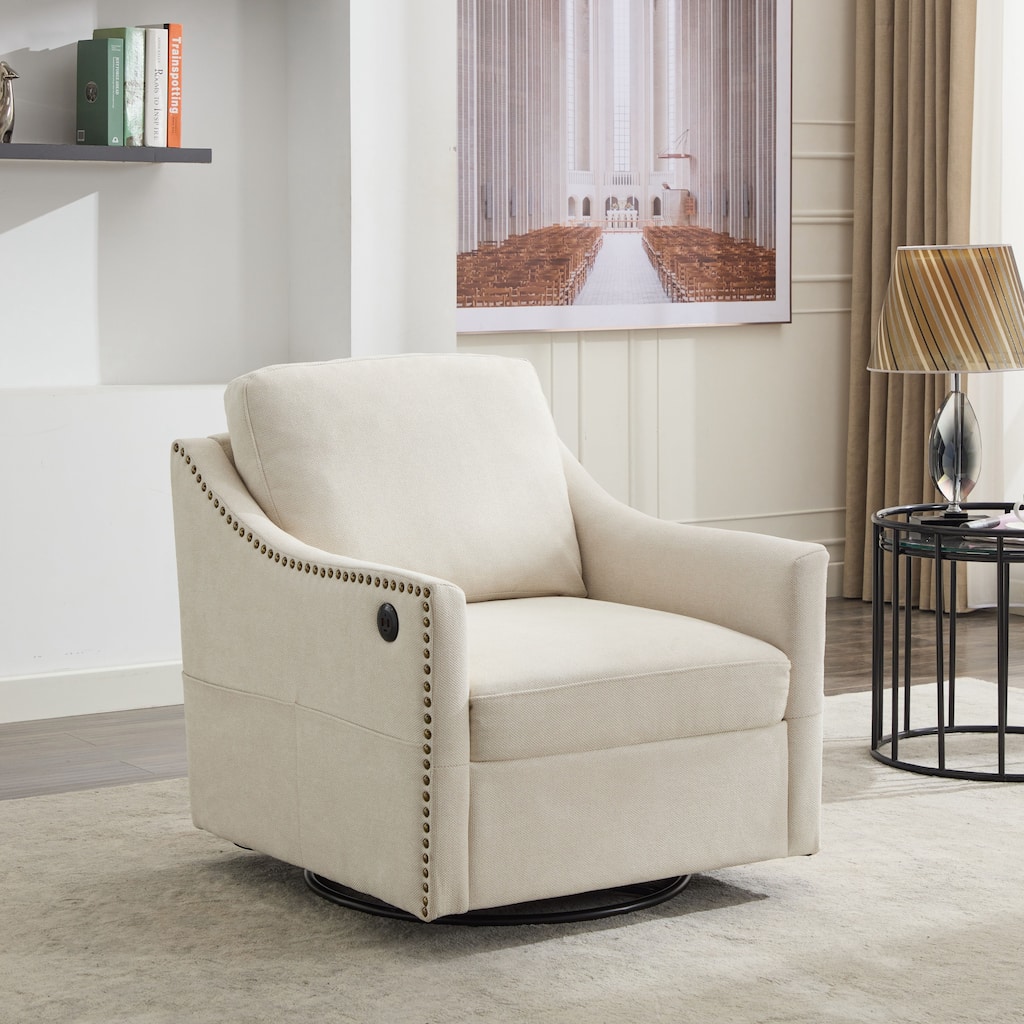 Fabric Swivel Rotating Accent Chair with USB and Side Pocket