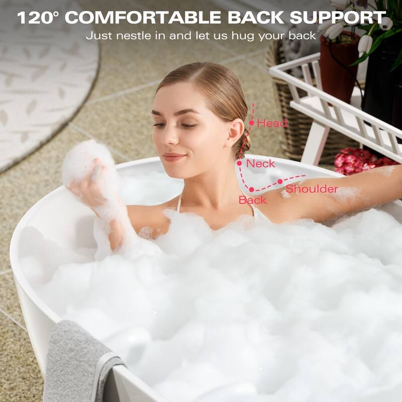 ABRUZZO Glossy White Freestanding Solid Surface Bathtub with Overflow and Pop-up Drain