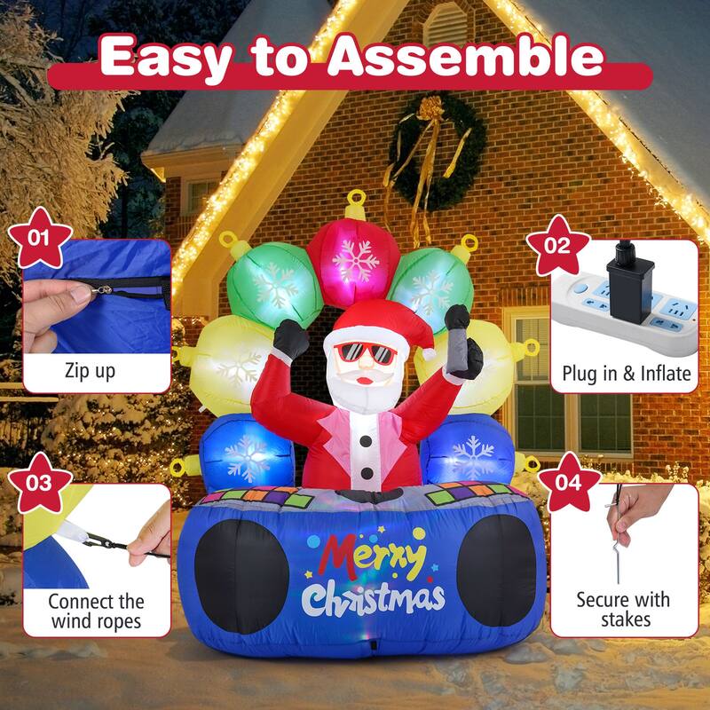 Gymax 6Ft Inflatable DJ Santa Blow up Christmas Party Santa Claus