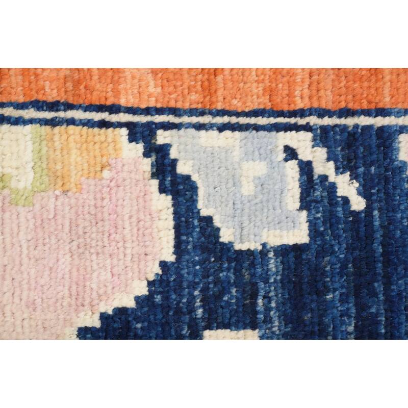 Hand Knotted Oriental 100% Wool Carpet Transitional Floral Navy Blue & Blues Oushak Area Rug - 9' 10'' X 8' 3''