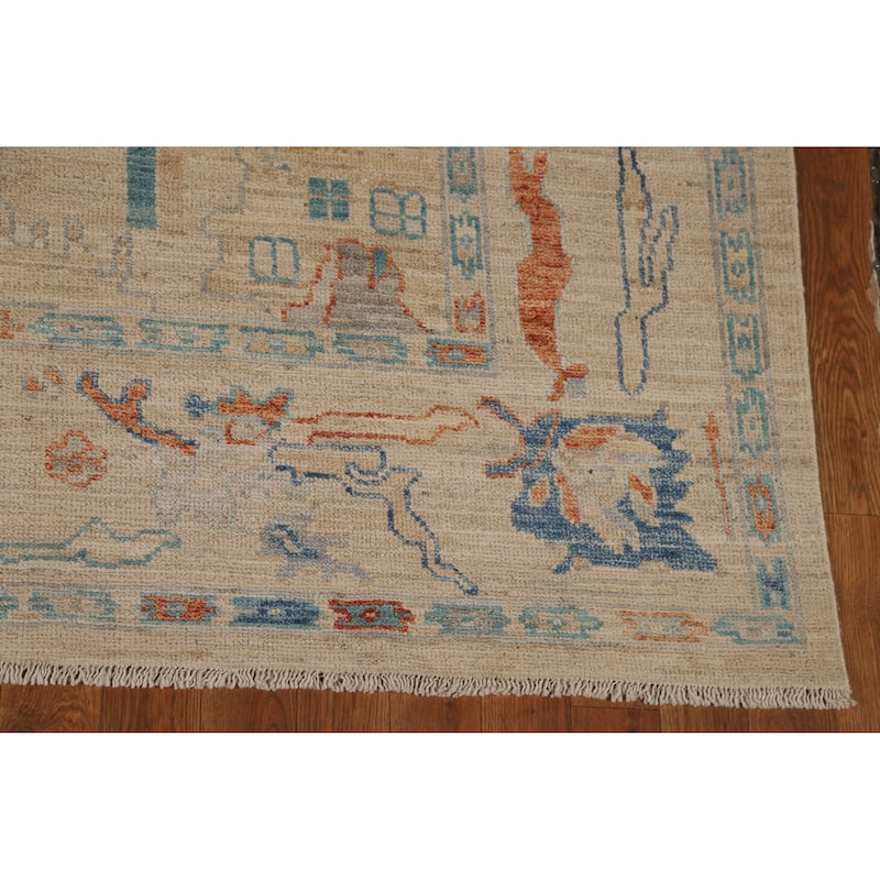 Vegetable Dye Oushak Turkish Rug Hand-Knotted Beige Wool Carpet - 5'11" x 9'0"