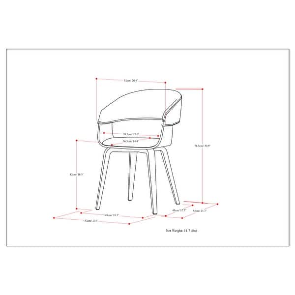 dimension image slide 0 of 2, WYNDENHALL Calinda Mid Century Modern Bentwood Single Dining Chair - 20.5"w x 21.7"d x 30.9"h
