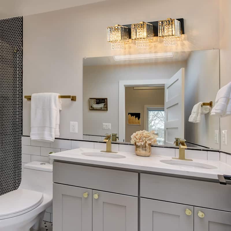 Modern Dimmable Glam Crystal Bathroom Vanity Lights Linear Black Gold Wall Light - Black & Gold