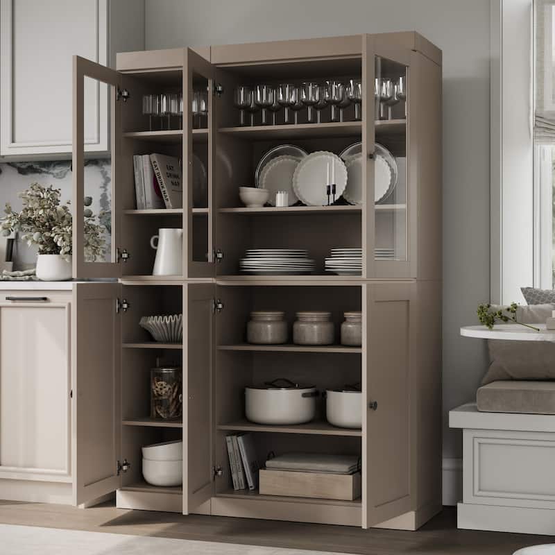Palace Imports 100% Solid Wood 48.5" Pantry Cabinet with Clear Glass, Shaker Doors and Adjustable Shelves