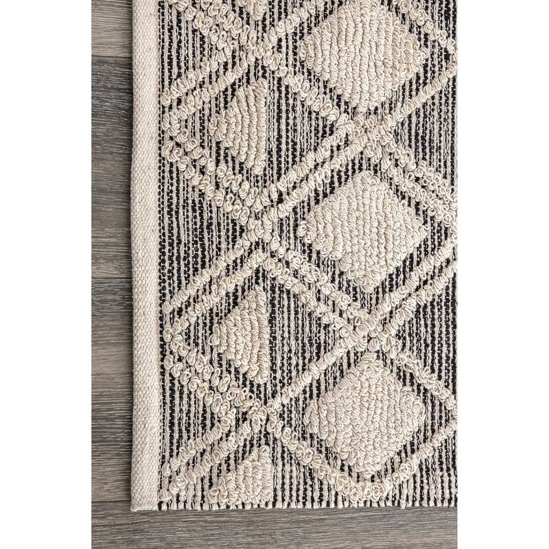 Nuloom Ivory Cotton Handmade Modern Geometric Trellis Cary Area Rug