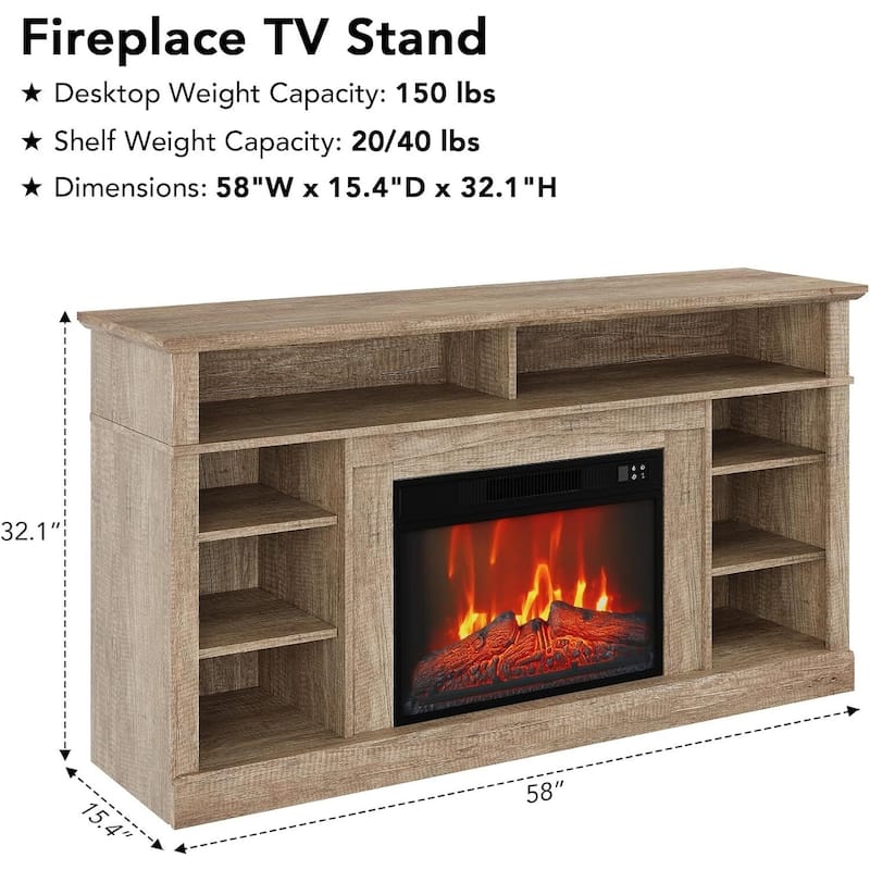 TV Stand For TVs Up To 58" With 23" Electric Fireplace Included