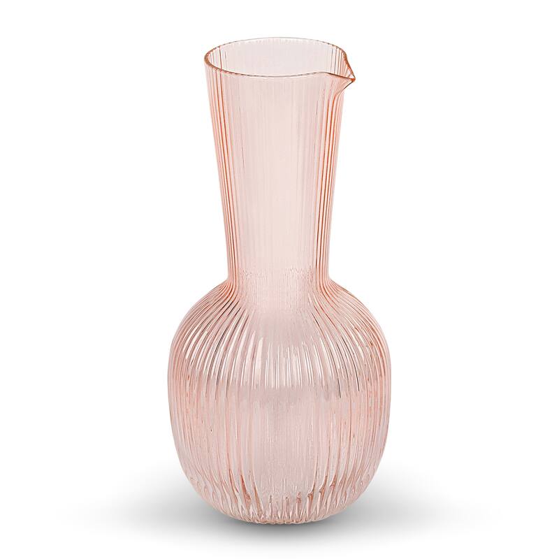Elle Decor Amber Ring Carafe and Water Drinking Glass Lid - 40 oz - Pink