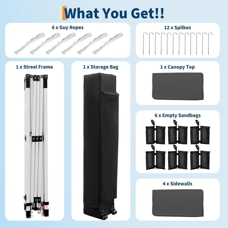 10X20 Pop Up Canopy Tent with 4 Sidewalls for Events, Parties, Camping