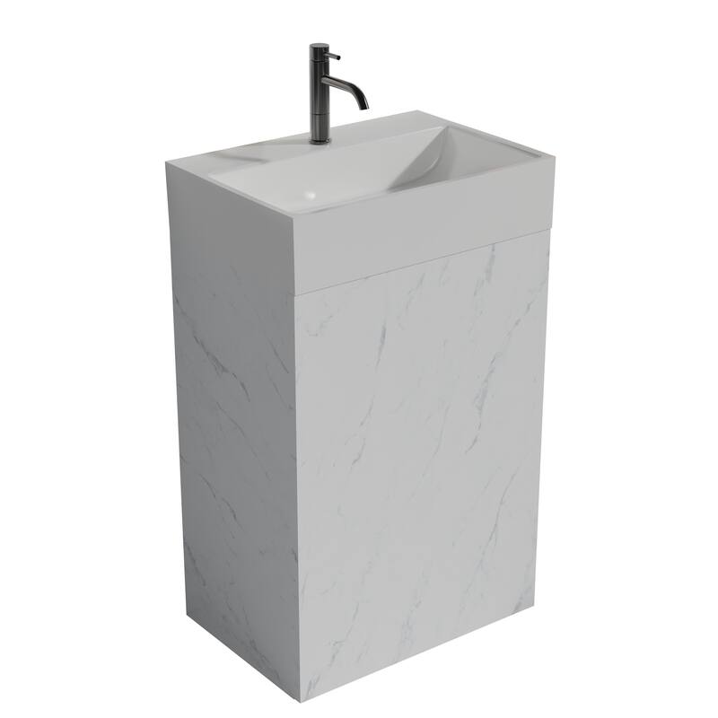 GDFStudio - Harper Elegant 20" Marble-Patterned Freestanding Bathroom Vanity with Ceramic Sink