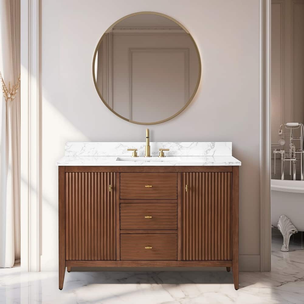 Vanity Art 48" Single Sink Bathroom Vanity Cabinet with Engineered Marble Countertop