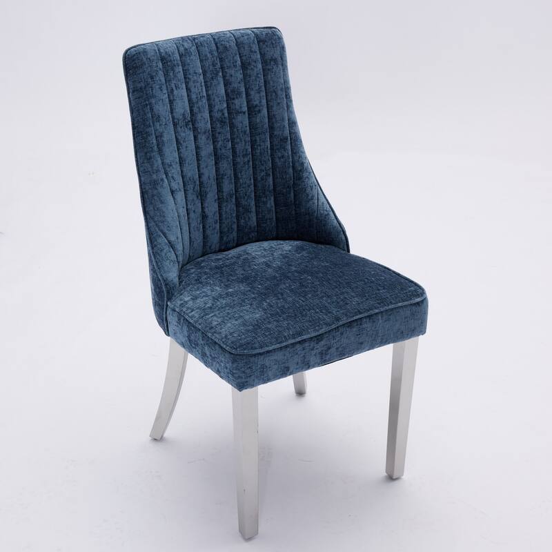 Chenille Fabric Dining Chairs, Tufted Upholstered Kitchen Chairs, High Back Dining Chairs with Stainless Steel Legs