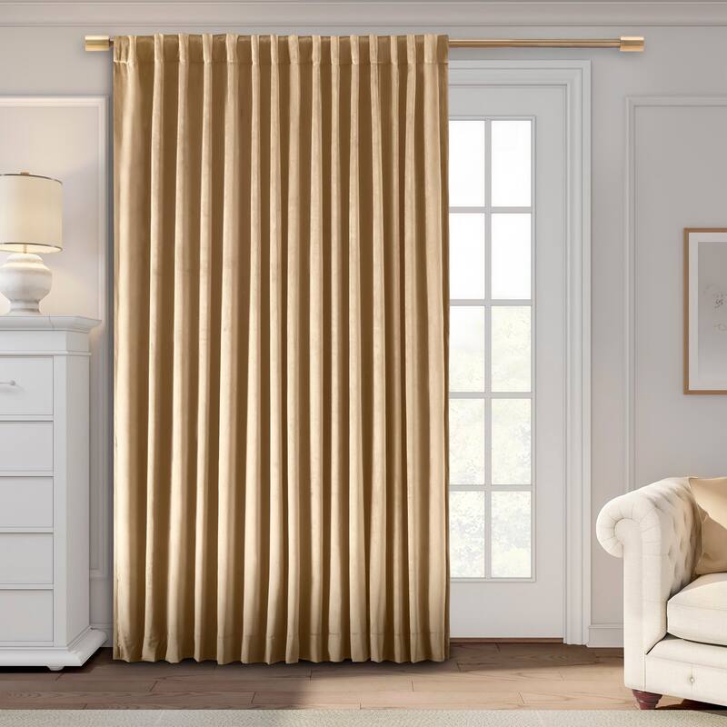 Premium Velvet Blackout Liner Rod Pocket w Back Tab Curtain Double Wide Patio Panel - 100"W x 84"L - Champagne