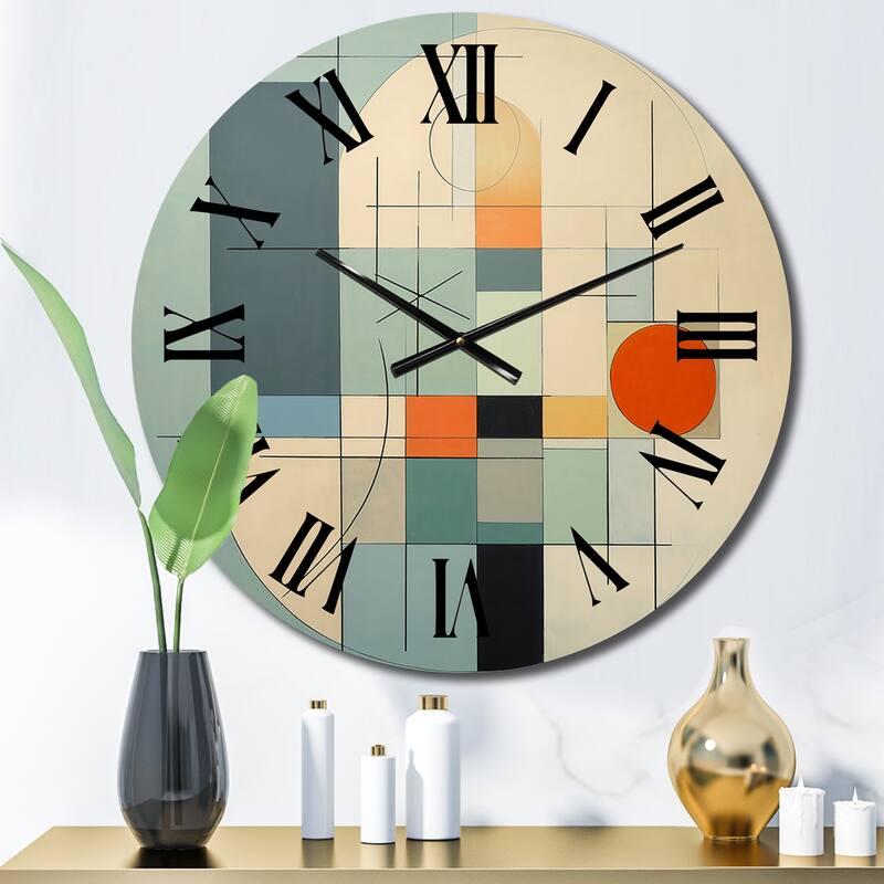 Designart "Serendipity Abstract Mid-Century Geometrics II" Modern Midcentury Oversized Wall Clock - 16 In. Wide x 16 In. High