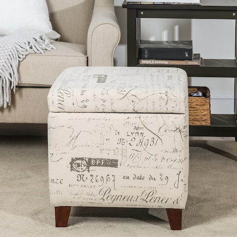 Adeco Storage Ottoman Fabric Bench, Rectangular Linen Foot Rest Stool