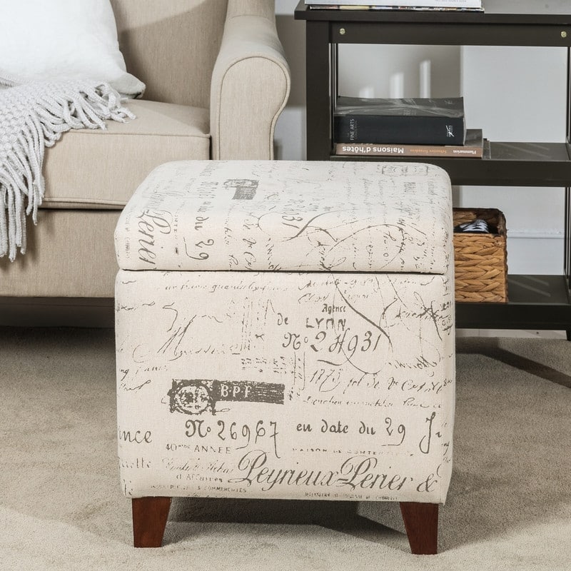 Adeco Storage Ottoman Fabric Bench, Rectangular Linen Foot Rest Stool