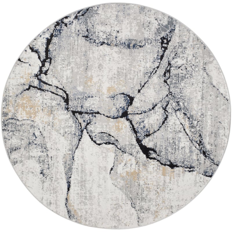 Livabliss Jolie Minimalist Abstract Area Rug - 5'3" x 5'3" Round - Grey