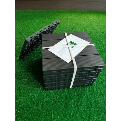 9 PCS heavy-duty & recyclable Wood-Plastic Interlocking Deck Tiles 11.8" x 11 Black