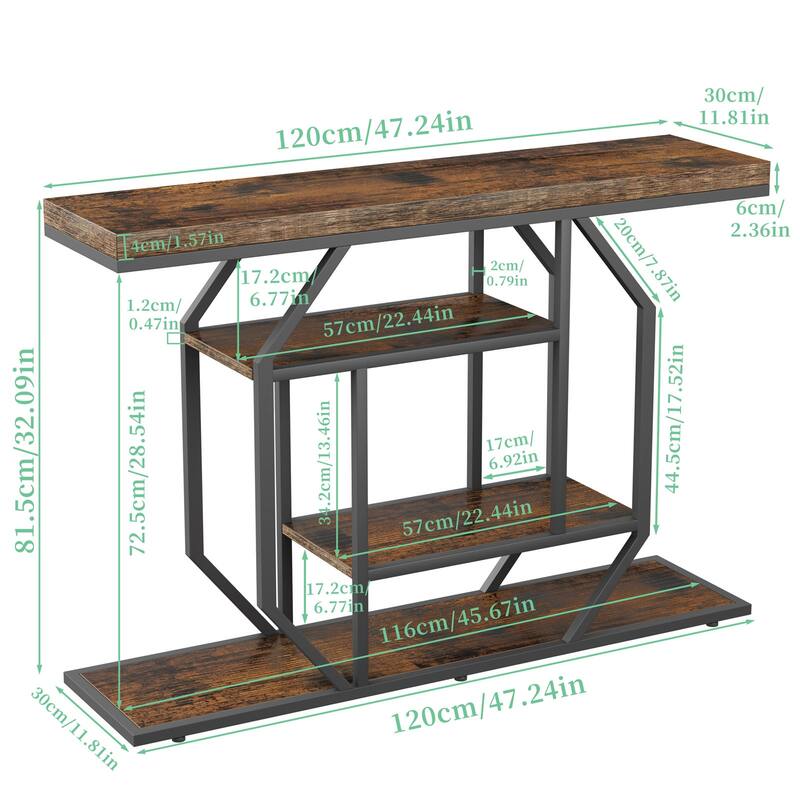 Industrial Retro Console Table Metal Wood Accent Tables - 48" W x 12" D x 32.6" H