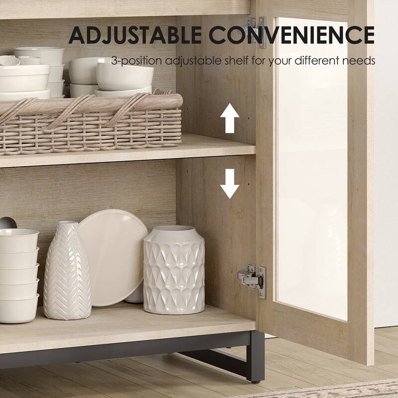 WAMPAT 3 in 1 Dresser with Glass Doors and 7 Drawers, Modern Chest of Drawers with Adjustable Shelf and Metal Base for Bedroom