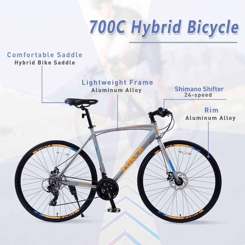 24 Speed Hybrid bike Disc Brake 700C Road Bike For men women's City Bicycle