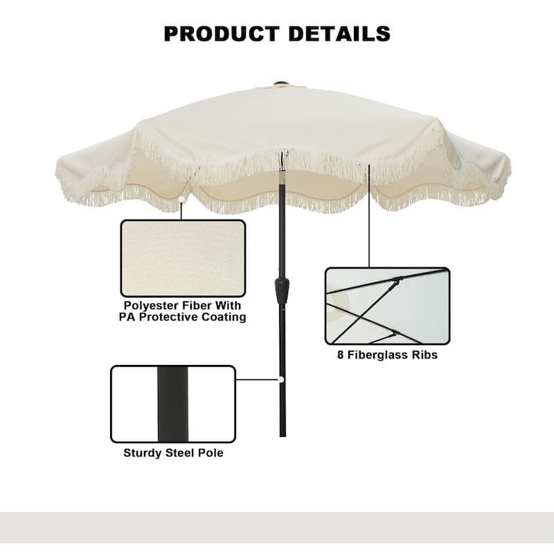 Clihome 9 Ft. Bohemian Fringed Patio Market Umbrella