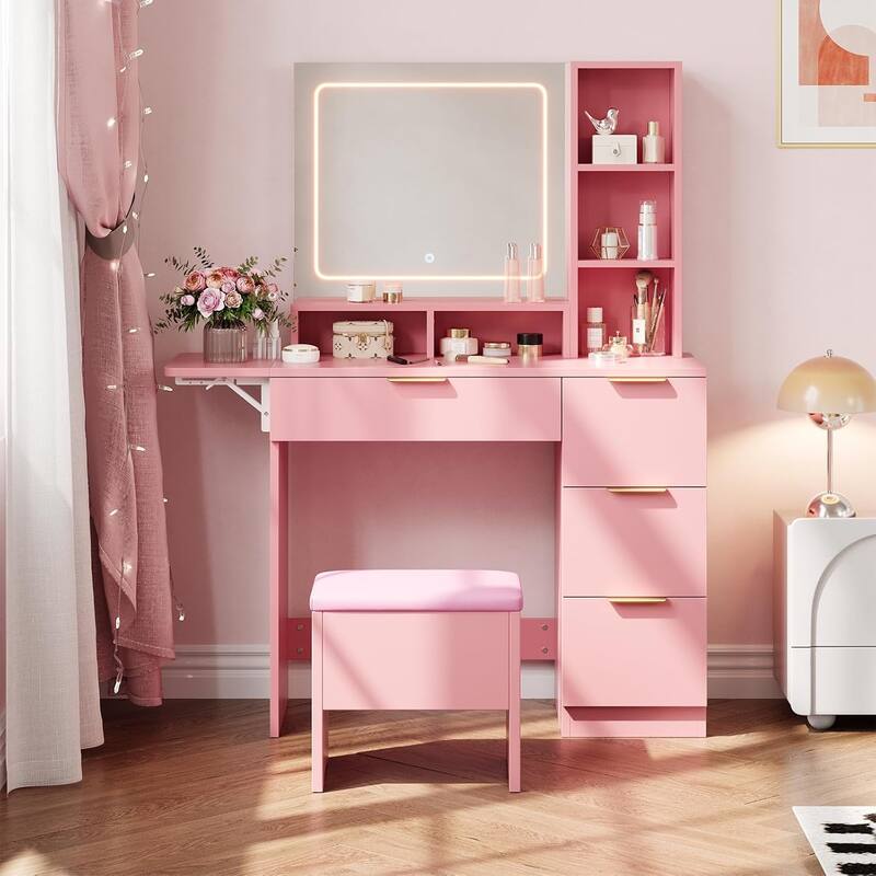 Makeup Vanity Set,Large LED Lighted Mirror with 3 Modes