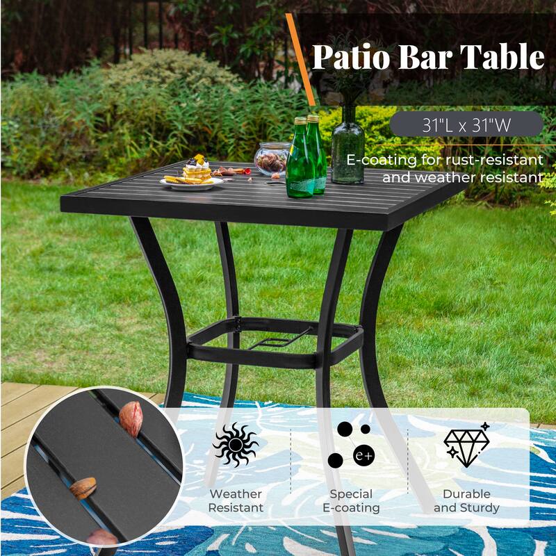 MAISON ARTS Modern Metal Patio Bar Set with Cushioned Swivel Stools