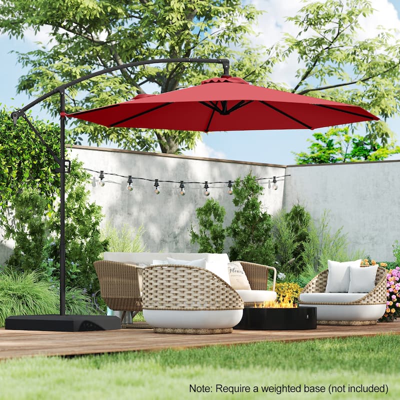 Gymax 10 FT Patio Offset Umbrella w/ X-shaped Base Infinite Tile &