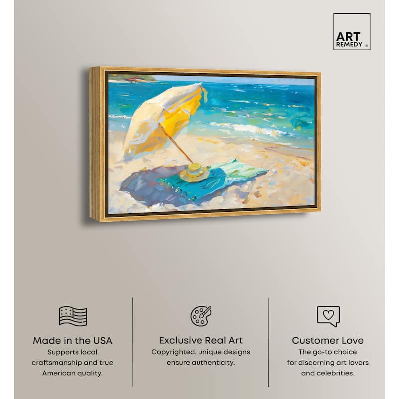 Art Remedy Morning Beach View Framed Colorful Coastal 1 Piece Canvas Wall Art