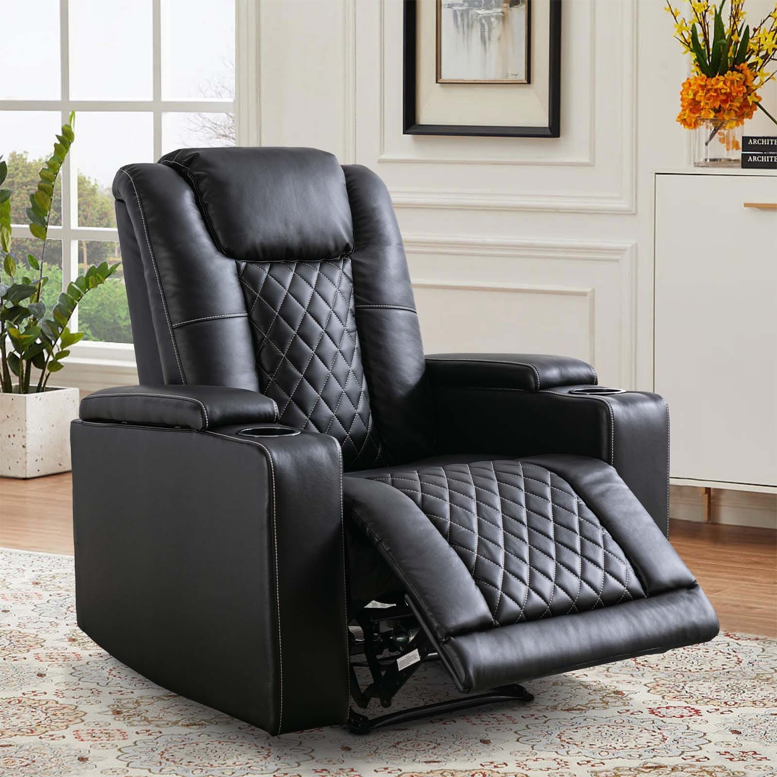 Leather power recliner best sale with cup holders