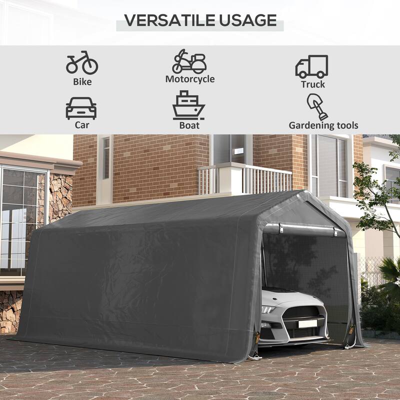 Outsunny 20' x 10' Carport Portable Garage, Heavy Duty Storage Tent, Patio Storage Shelter w/ Anti-UV PE Cover