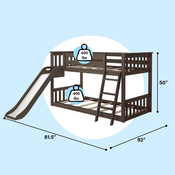 dimension image slide 0 of 3, Max & Lily Twin over Twin Low Bunk Bed with Slide and Ladder