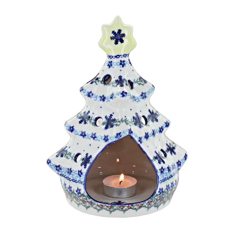Blue Rose Polish Pottery 198 Vena Christmas Tree Luminary