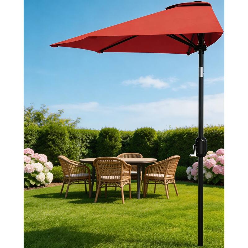 9ft Outdoor Patio Half Umbrella, with Smooth Crank Lift - Red