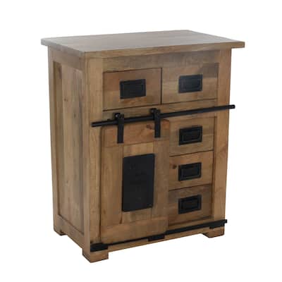 Rustic Mango Wood Storage Cabinet with Sliding Barn Door, Drawers & Powder-Coated Iron Accents