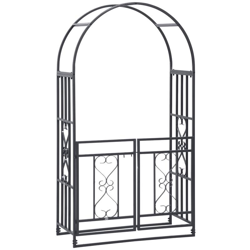 Outsunny Metal Garden Arbor with Double Doors, Locking Gate
