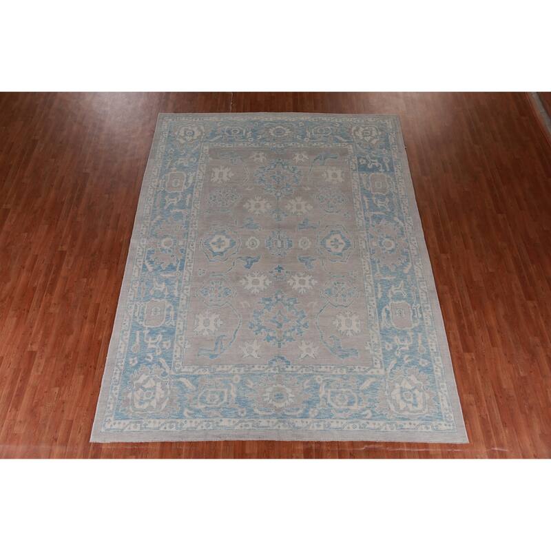 Hand Knotted Oriental 100% Wool Carpet Transitional All-Over Greys & Charcoal Oushak Area Rug - 12' 1'' X 9' 1''
