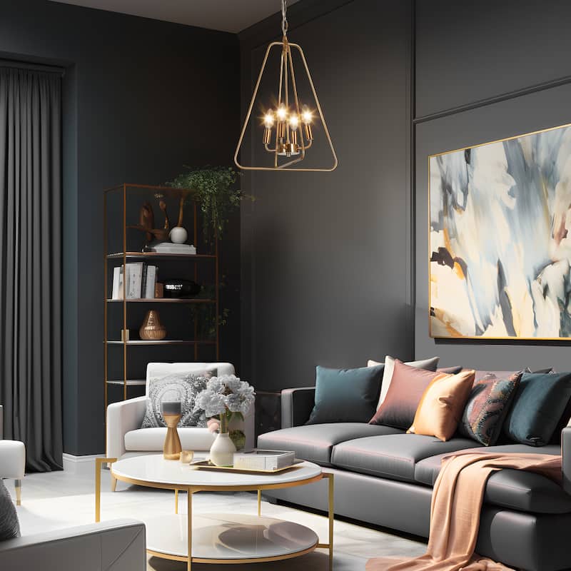 Dsmll Mid-century Modern 4-Light Chandelier Black Gold Lantern Pendant Lights for Dining Room