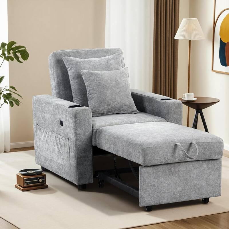 MCombo 3 in 1 Convertible Sleeper Sofa Bed, Pull Out Couch with Adjustable Backrest, Upholstered Recliner Chair VN6001