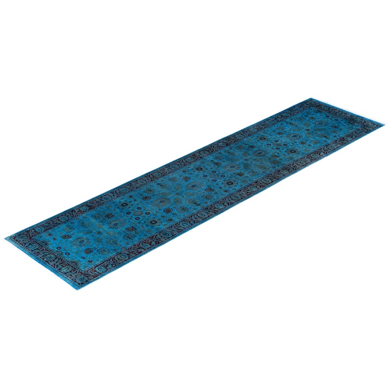 Fine Vibrance One-of-a-Kind Hand-Knotted Runner Rug - Blue, 2' 6" x 11' 1" - 2' 6" x 11' 1"